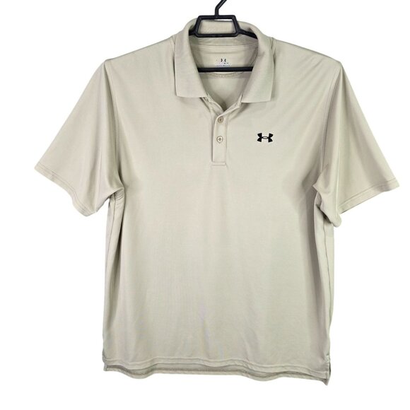 Mens Under Armour Beige Heat Gear Polo Shirt Short Sleeve Polyester Stretch XL - Picture 1 of 8